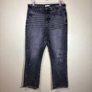 LOFT The Straight Crop Jeans Black High Rise Raw Hem Size 8 29 Distressed Denim
